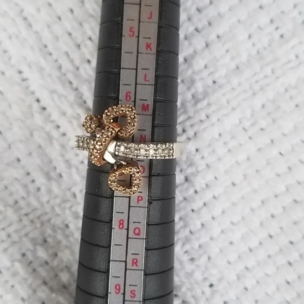 Vintage sterling and crystal‎ hearts  ring 7